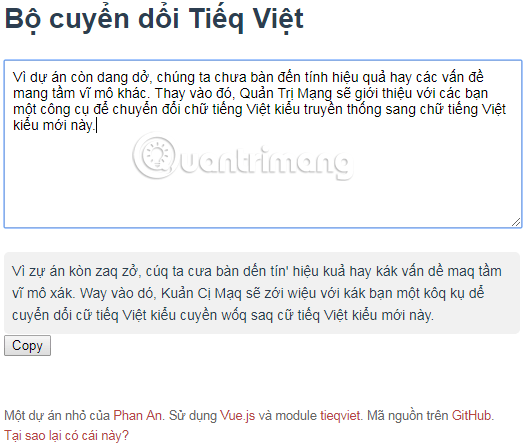 Bộ chuyển đổi tiếng Việt thành Tiếq Việt