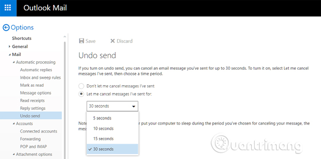 Thiết lập thời gian thu hồi email trên Outlook