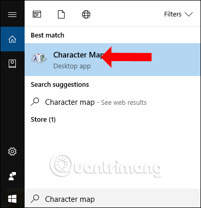 Tìm công cụ Character map