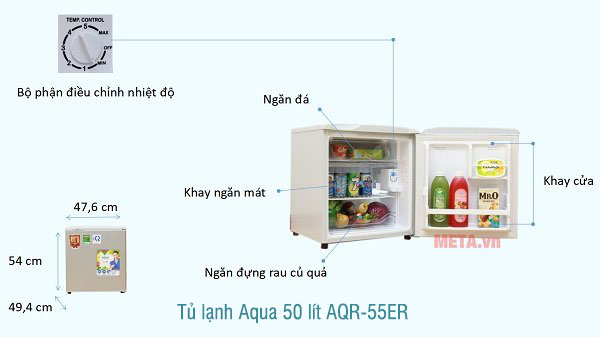 Kích thước Tủ lạnh Aqua AQR-55AR 50 lít 