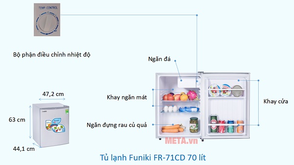 Kích thước Tủ lạnh Funiki FR-71CD 70 lít