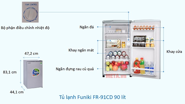 Kích thước Tủ lạnh Funiki FR-91CD 90 lít