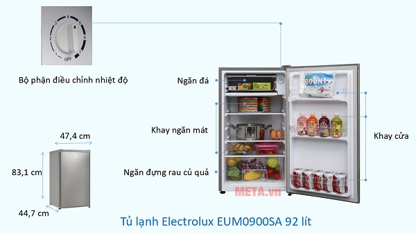 Kích thước Tủ lạnh Electrolux EUM0900SA 92 lít