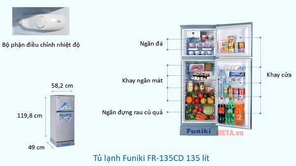 Kích thước Tủ lạnh Funiki FR-135CD 135 lít