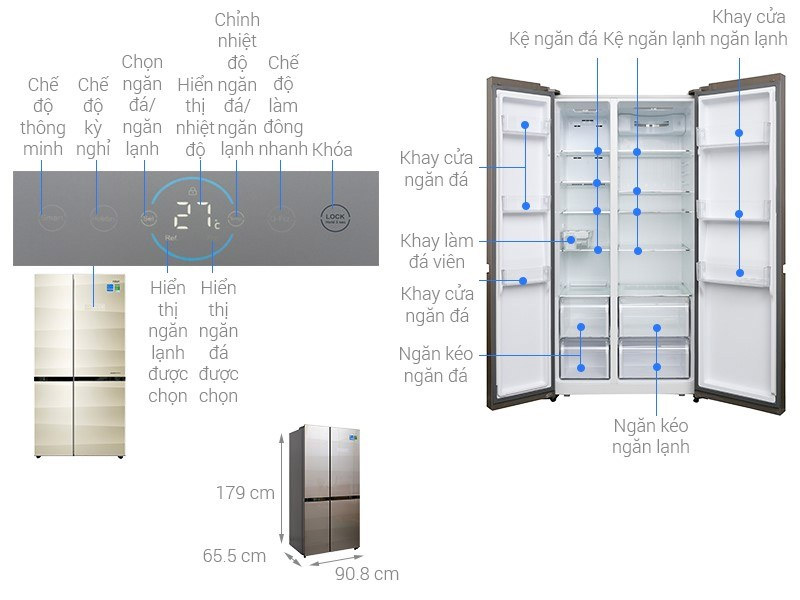 Tủ lạnh Shide by side Aqua 518 lít