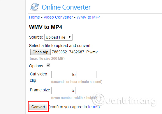 Tiến hành convert video trên onlineconverter