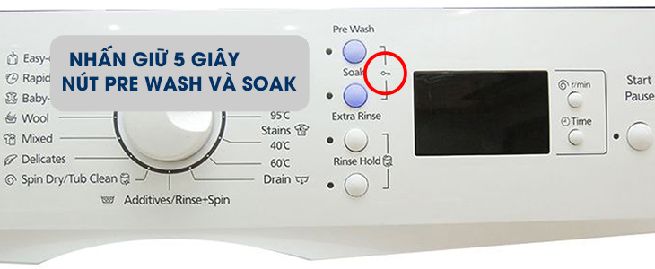 Tính năng khóa trẻ em an toàn trên máy giặt panasonic