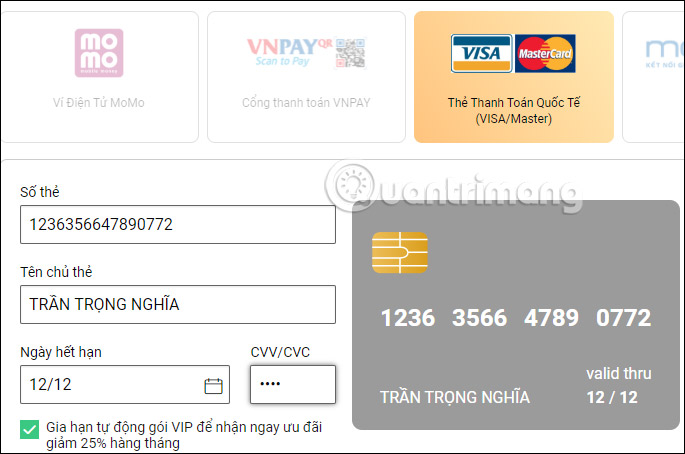 Thông tin thẻ VISA