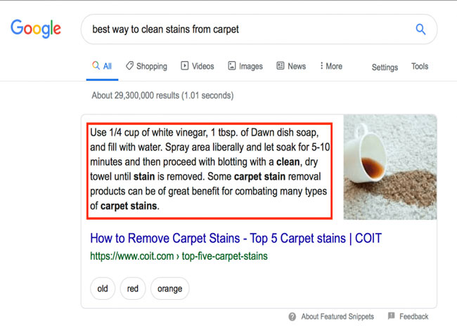 Ví dụ về Featured Snippet cho một truy vấn tìm kiếm