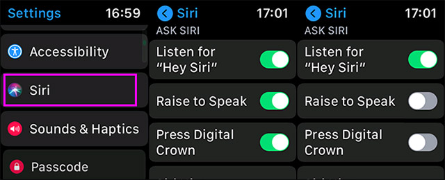 Các tùy chọn kích hoạt Siri trên Apple Watch