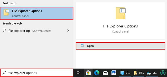Nhập File Explorer Options và nhấn Enter