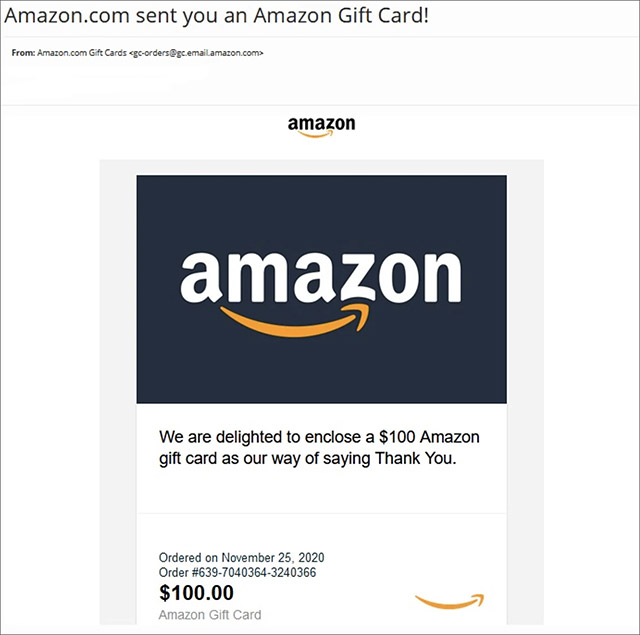 Email lừa đảo thẻ quà tặng Amazon