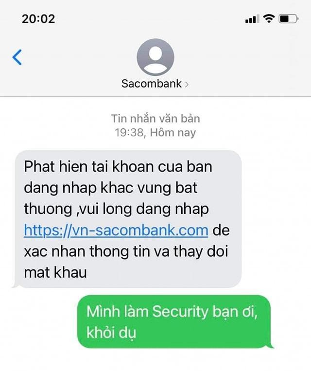 Tin nhắn lừa đảo nhắm vào khách hàng Sacombank