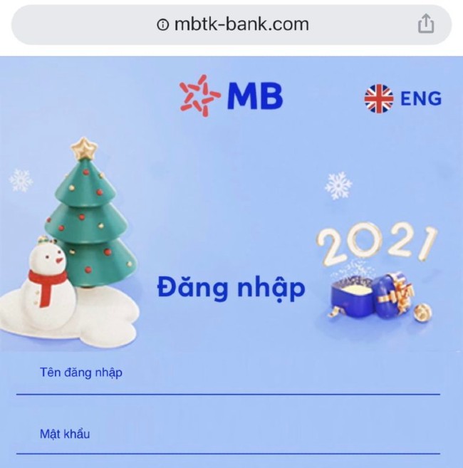 Trang web giả mạo với giao diện giống hệt trang chủ của MB Bank