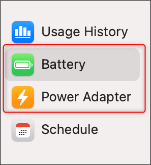 Các tab "Battery" và "Power Adapter"