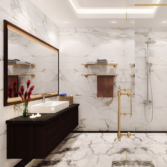 Gạch phòng tắm vân đá marble.