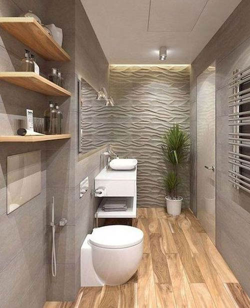 Gạch vân gỗ tạo cảm giác vẻ đẹp đơn giản, độc đáo và ấm áp cho phòng tắm.