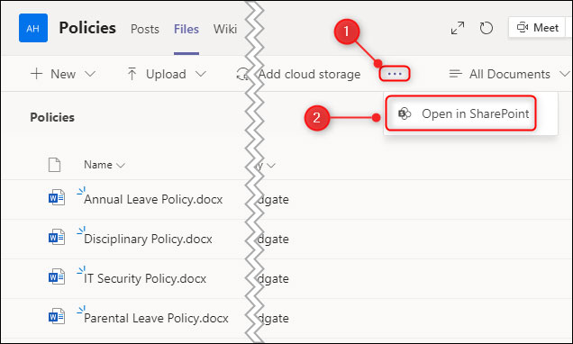 Nhấp vào “Open in SharePoint”