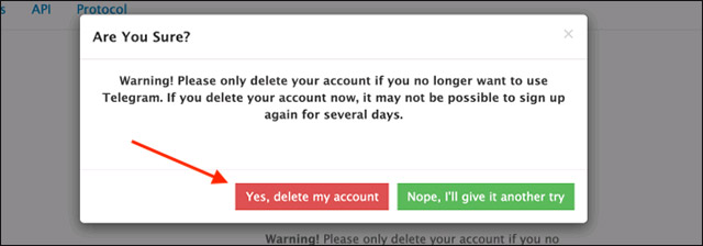 Nhấp vào “Yes, Delete My Account”